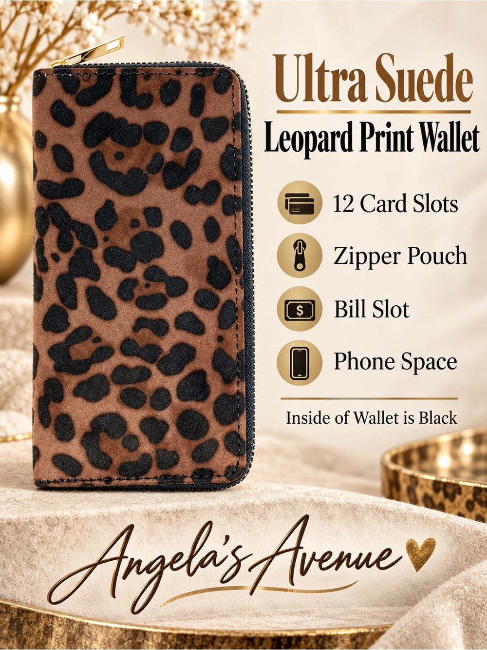 Ultra Suede Leopard Print Wallet NEW